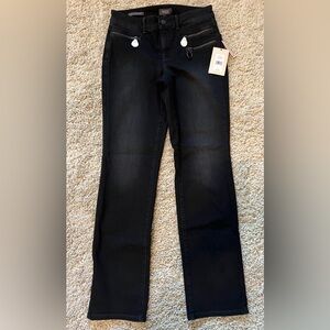 NYDJ Marilyn Straight Black Jeans with Zip Pockets Size 4 NWT